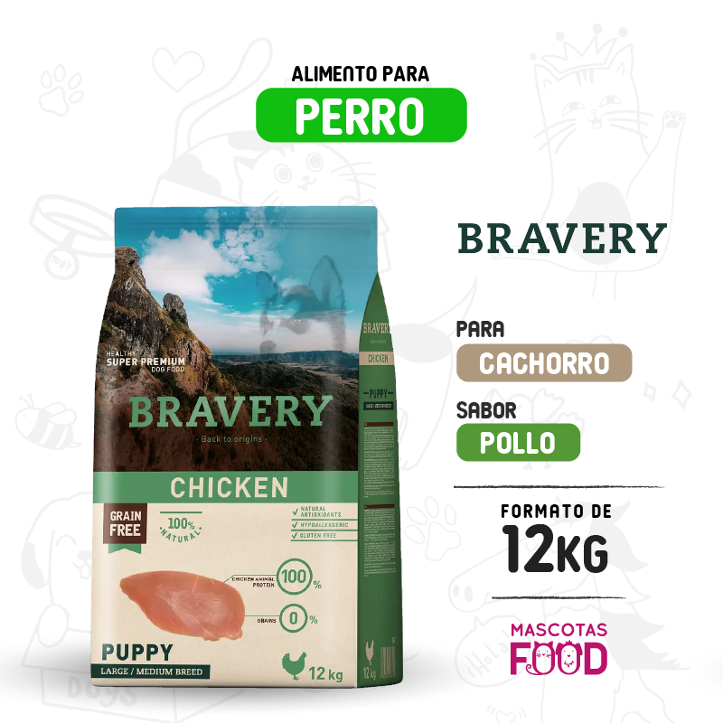 Bravery para Cachorro sabor Pollo 12 KG