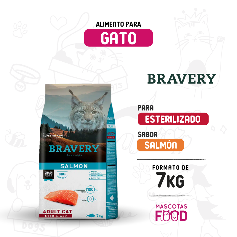 Bravery para Gato Esterilizado sabor Salmón 7 KG