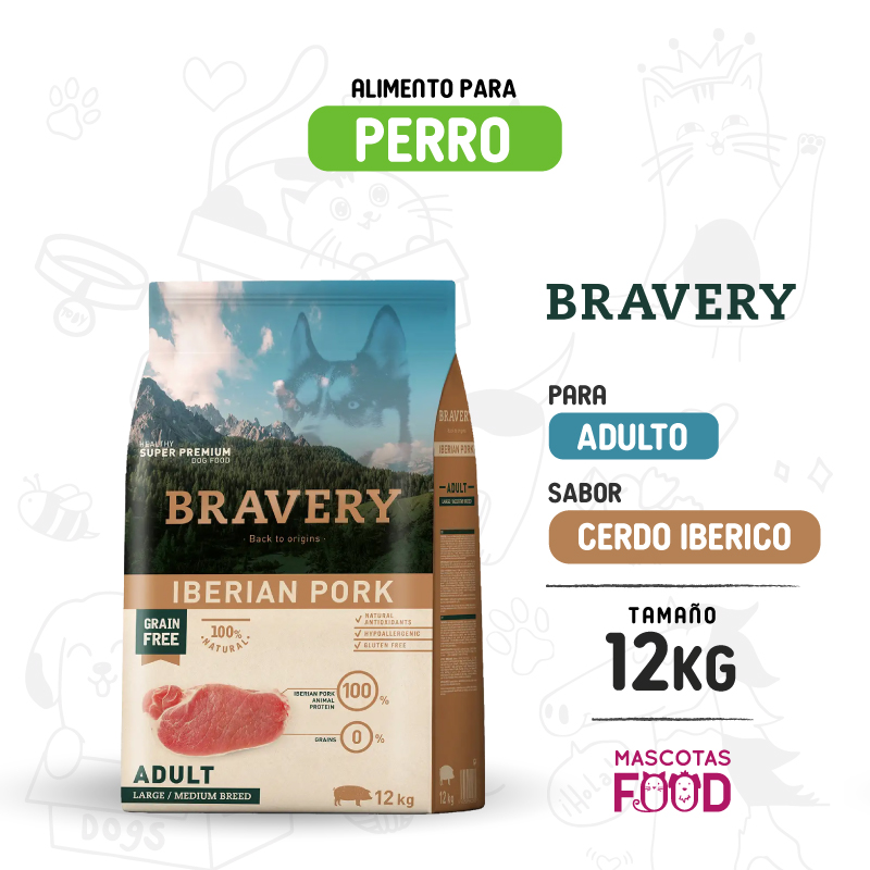 Bravery para Perro Adulto sabor Cerdo Ibérico 12 KG