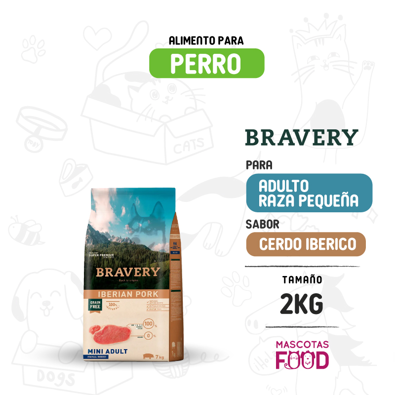 Bravery para Perro Mini-Adulto sabor Cerdo Ibérico 2 KG