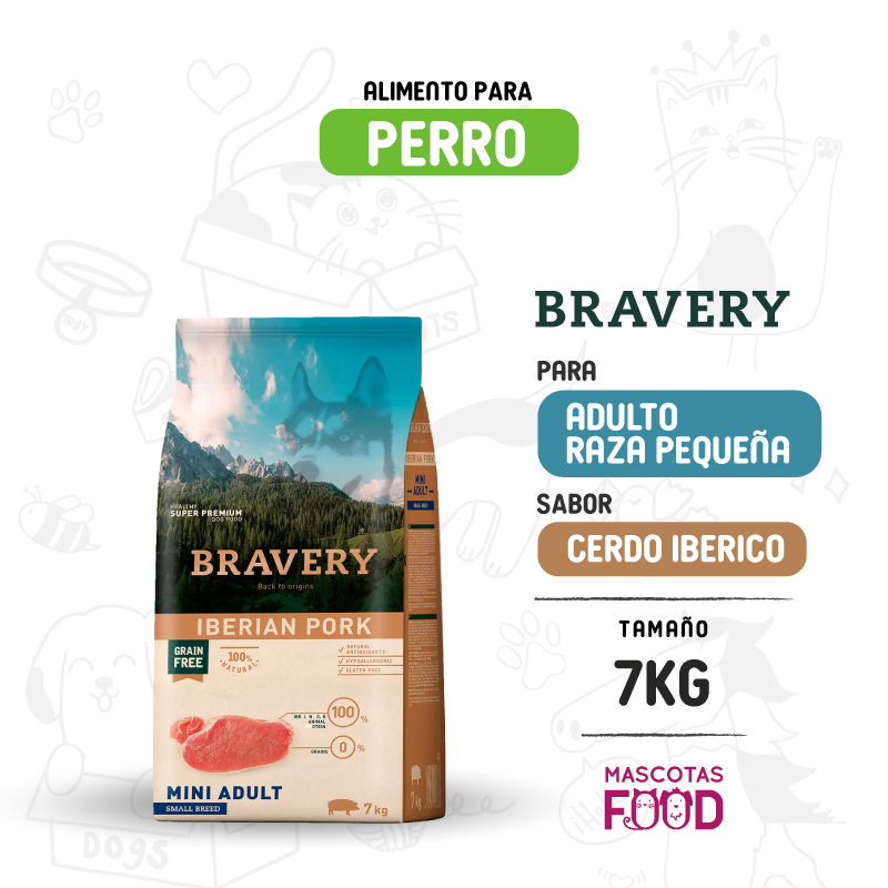 Bravery para Perro Mini-Adulto sabor Cerdo Ibérico 7 KG