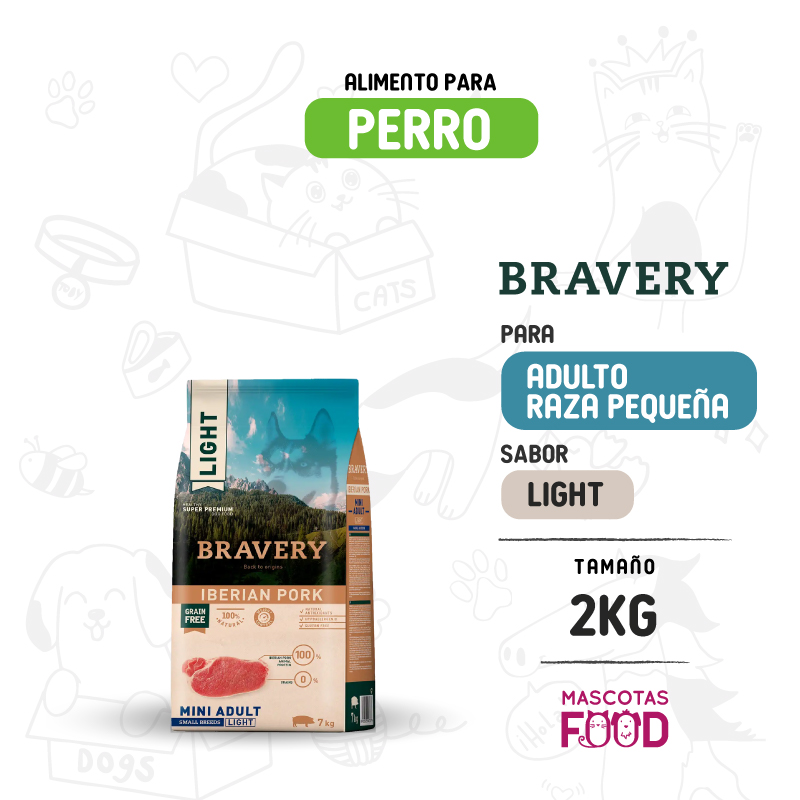 Bravery para Perro Mini-Adulto sabor Cerdo Ibérico LIGHT 2 KG