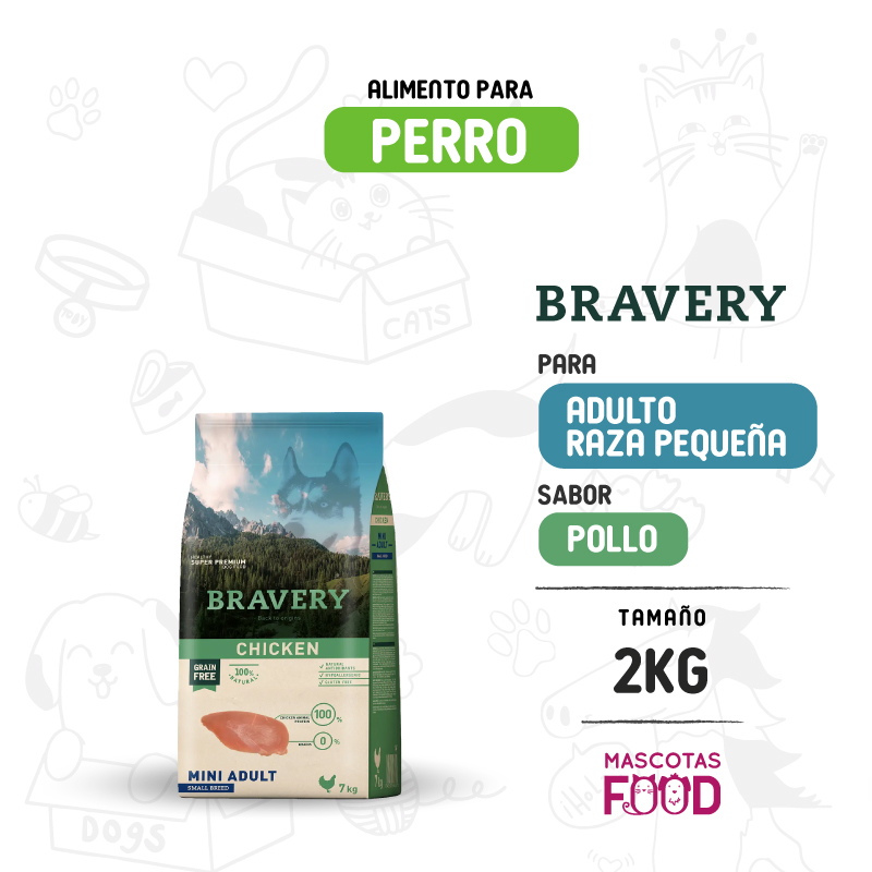 Bravery para Perro Mini-Adulto sabor Pollo 2 KG