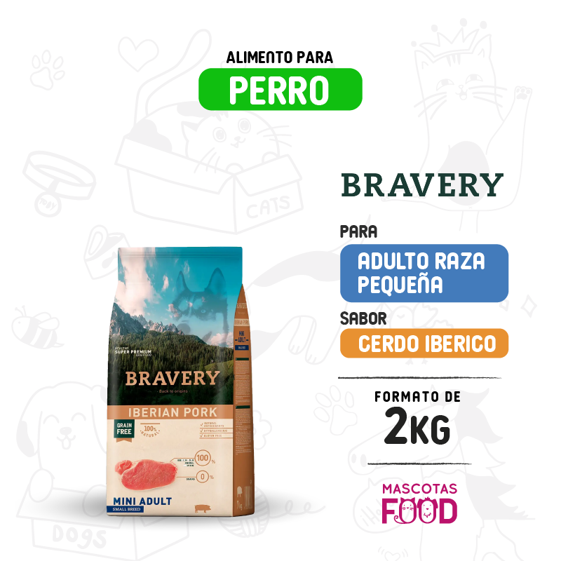 Bravery para Perro Mini-Adulto sabor Cerdo Ibérico 2 KG