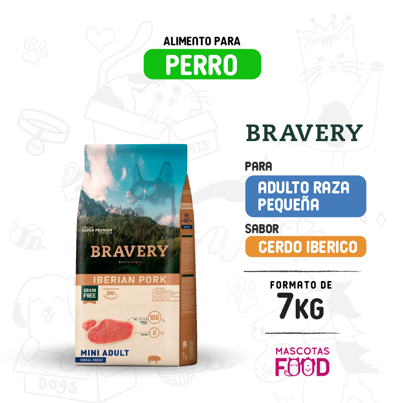 Bravery para Perro Mini-Adulto sabor Cerdo Ibérico 7 KG
