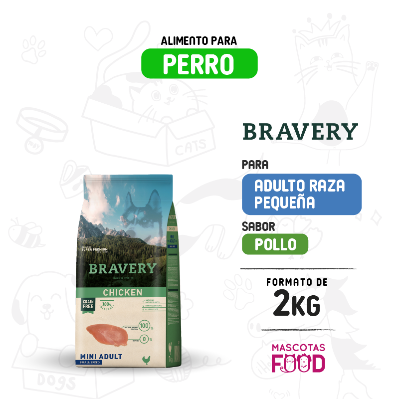 Bravery para Perro Mini-Adulto sabor Pollo 2 KG