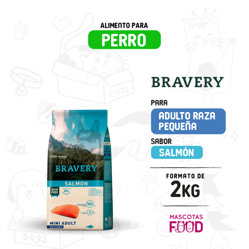 Bravery para Perro Mini-Adulto sabor Salmón 2 KG