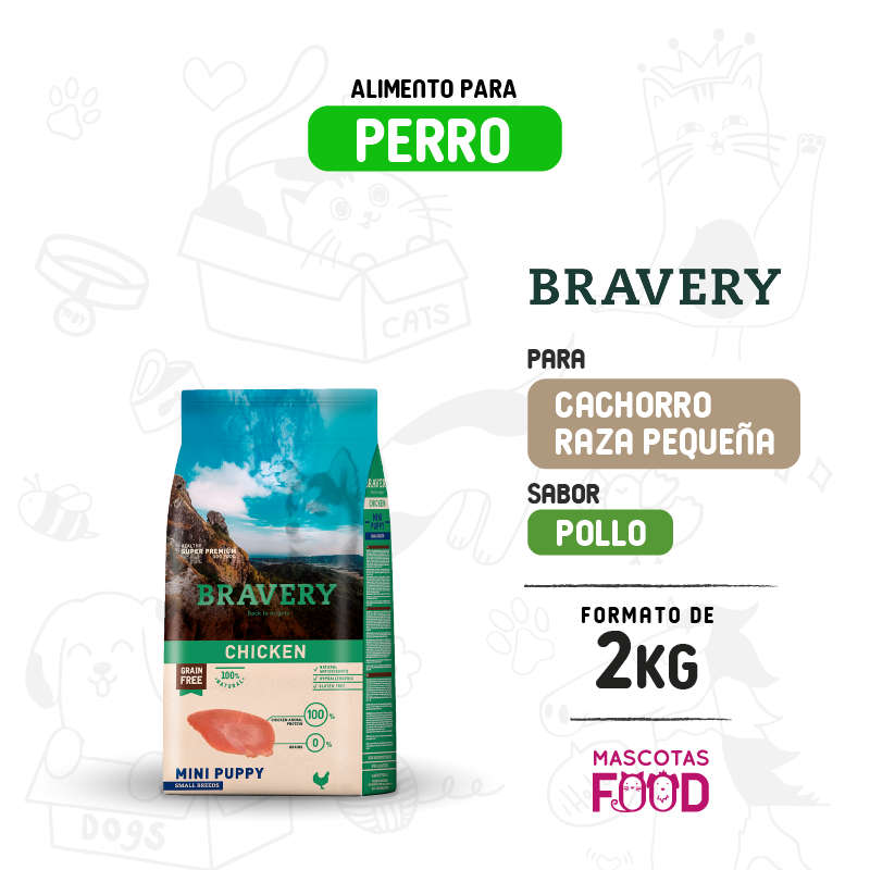Bravery para Mini-Cachorro sabor Pollo 2 KG