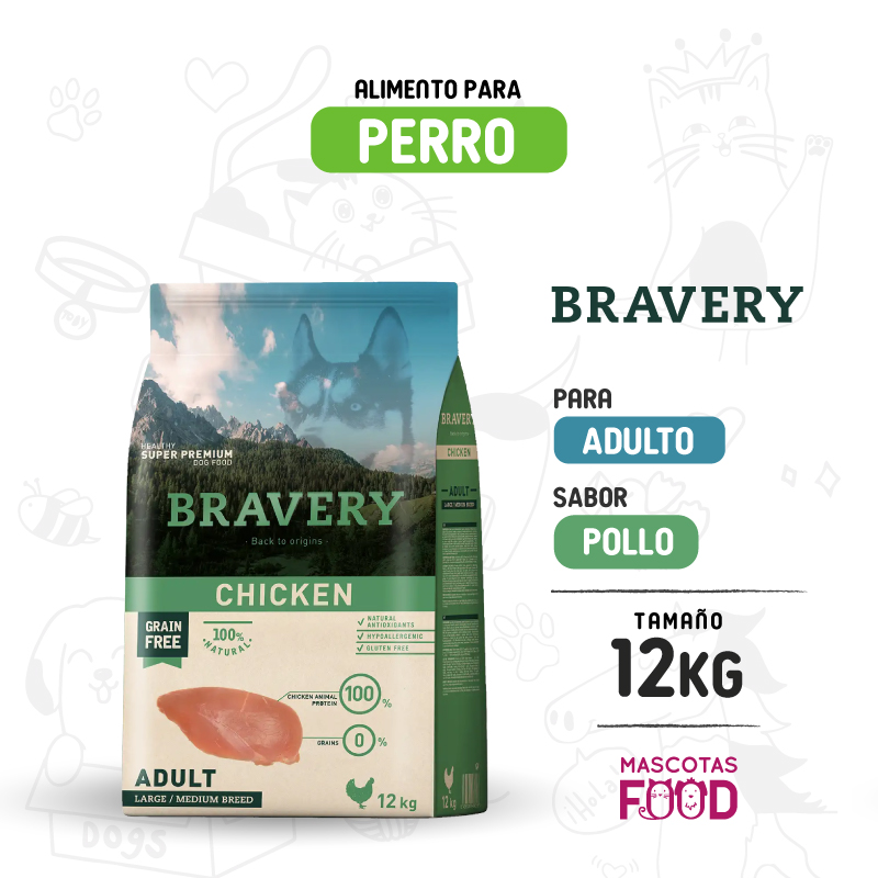 Bravery para Perro Adulto sabor Pollo 12 KG