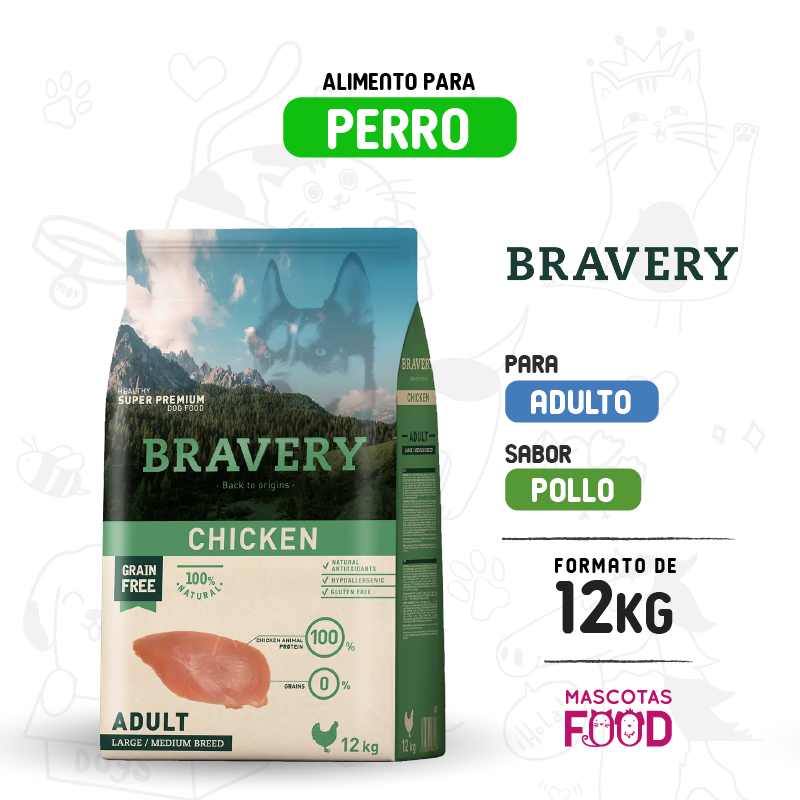 Bravery para Perro Adulto sabor Pollo 12 KG