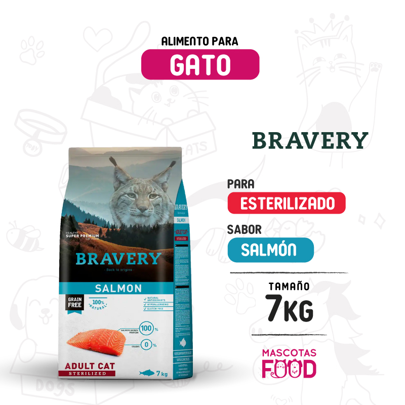 Bravery para Gato Esterilizado sabor Salmón 7 KG