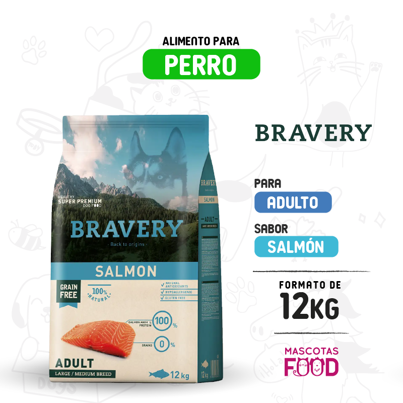 Bravery para Perro Adulto sabor Salmón 12 KG
