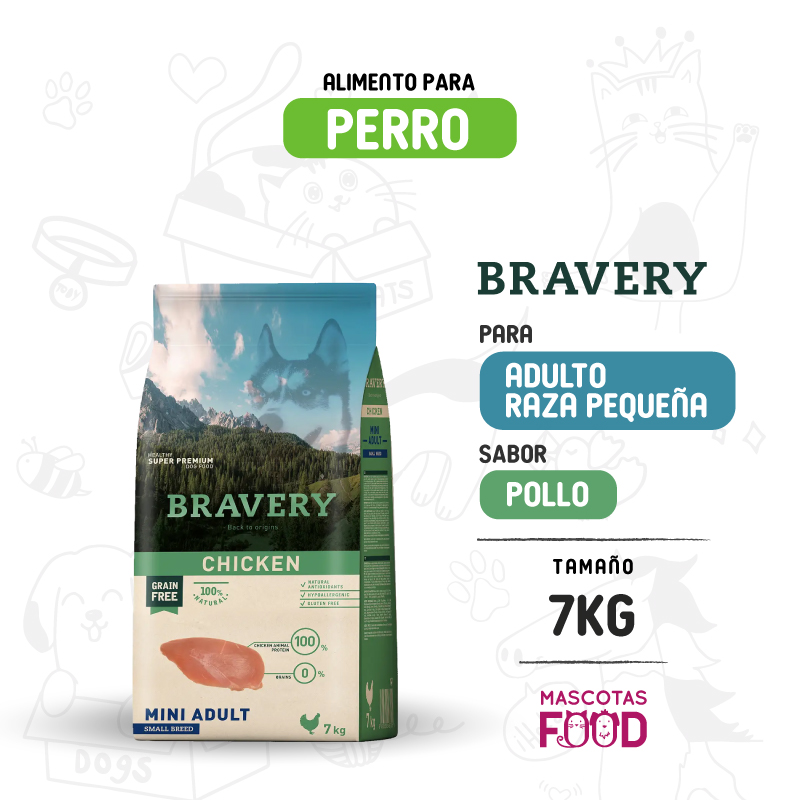 Bravery para Perro Mini-Adulto sabor Pollo 7 KG