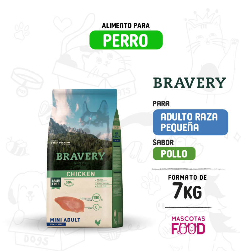 Bravery para Perro Mini-Adulto sabor Pollo 7 KG