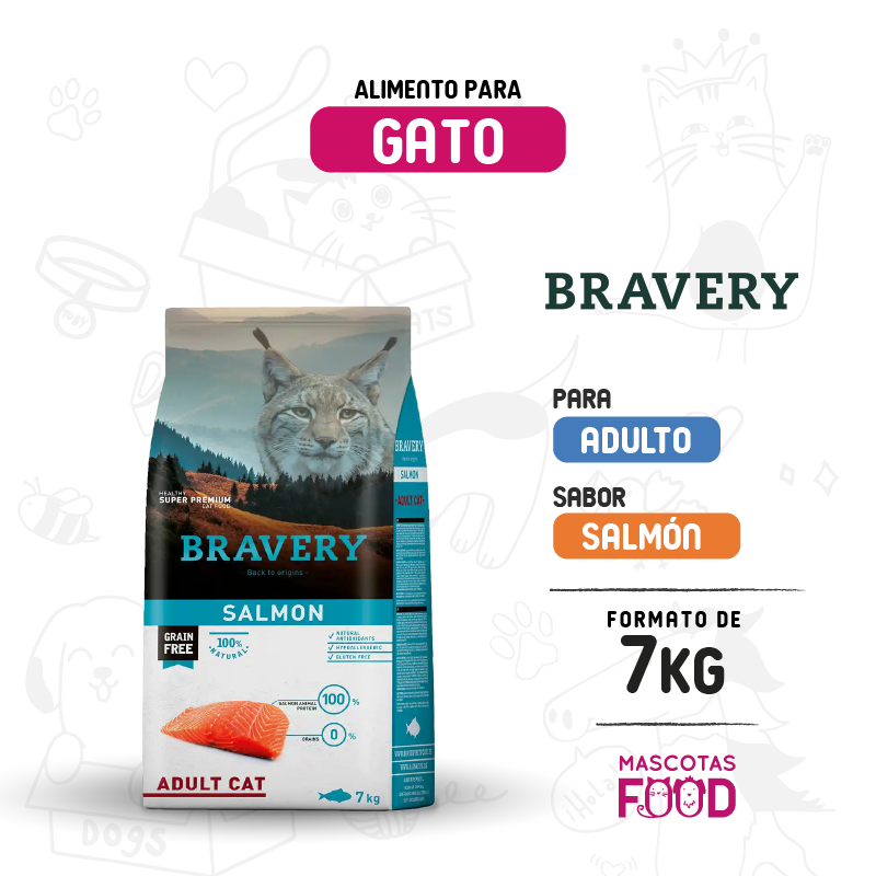 Bravery para Gato Adulto sabor Salmón 7 KG