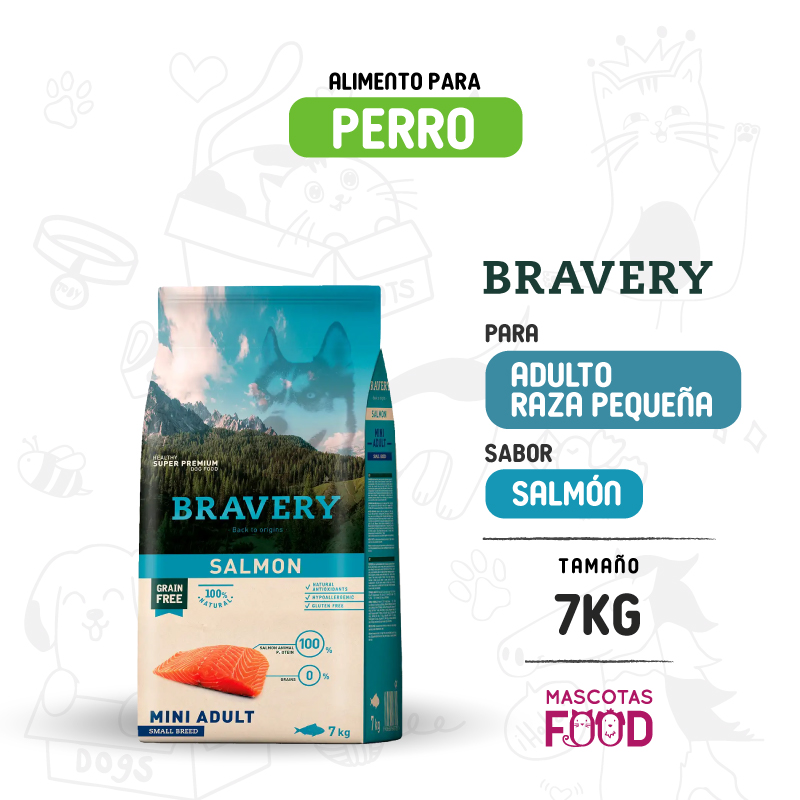 Bravery para Perro Mini-Adulto sabor Salmón 7 KG