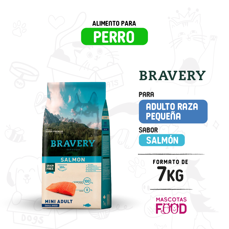 Bravery para Perro Mini-Adulto sabor Salmón 7 KG