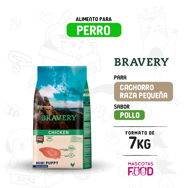 Bravery para Mini-Cachorro sabor Pollo 7 KG