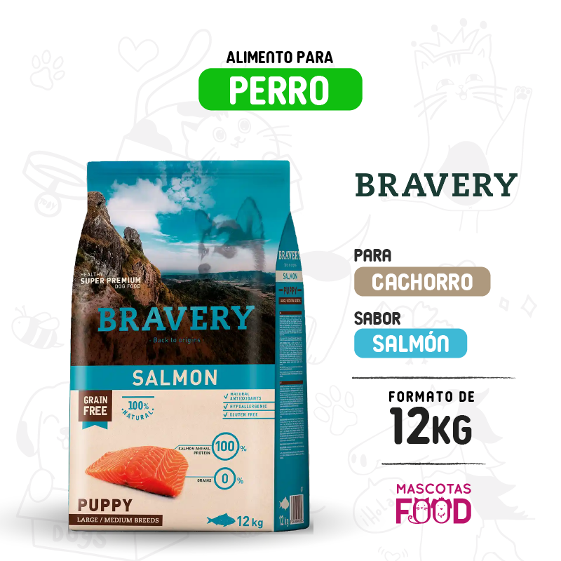 Bravery para Cachorro sabor Salmón 12 KG