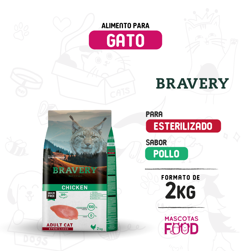 Bravery para Gato Esterilizado sabor Pollo 2 KG