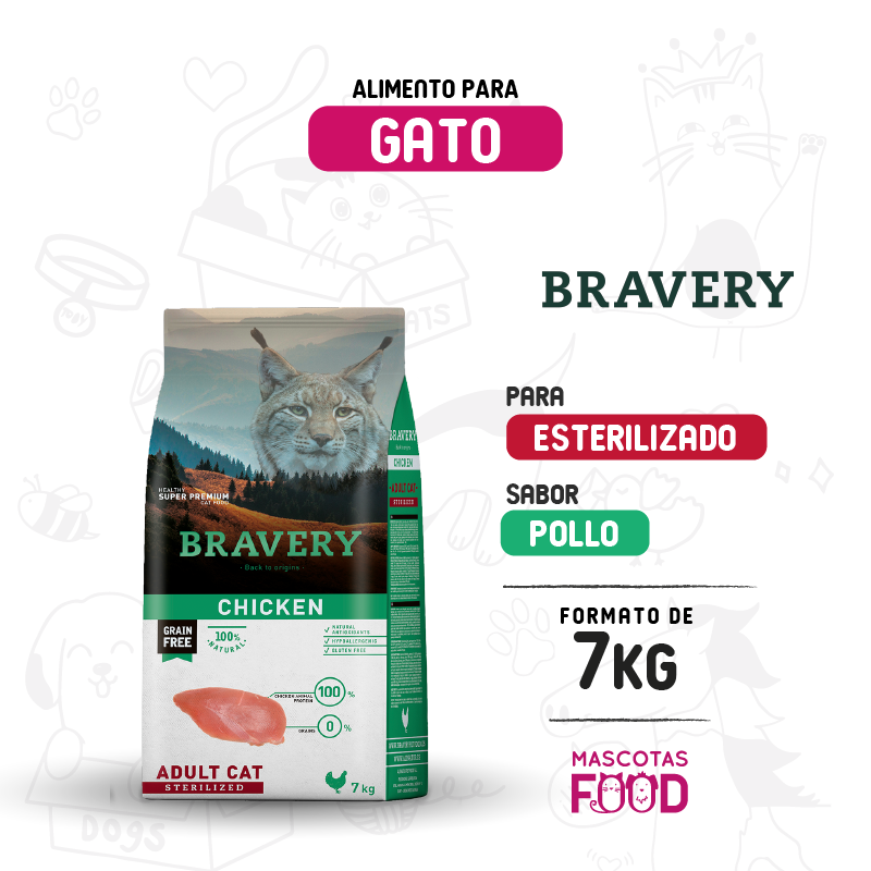 Bravery para Gato esterilizado sabor Pollo 7 KG