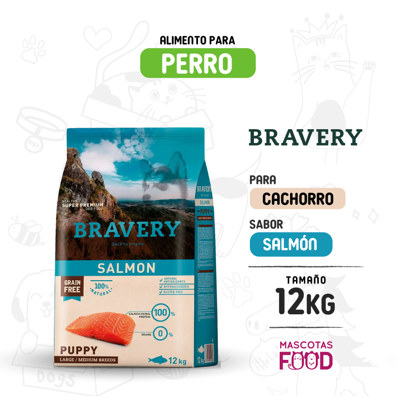 Bravery para Cachorro sabor Salmón 12 KG