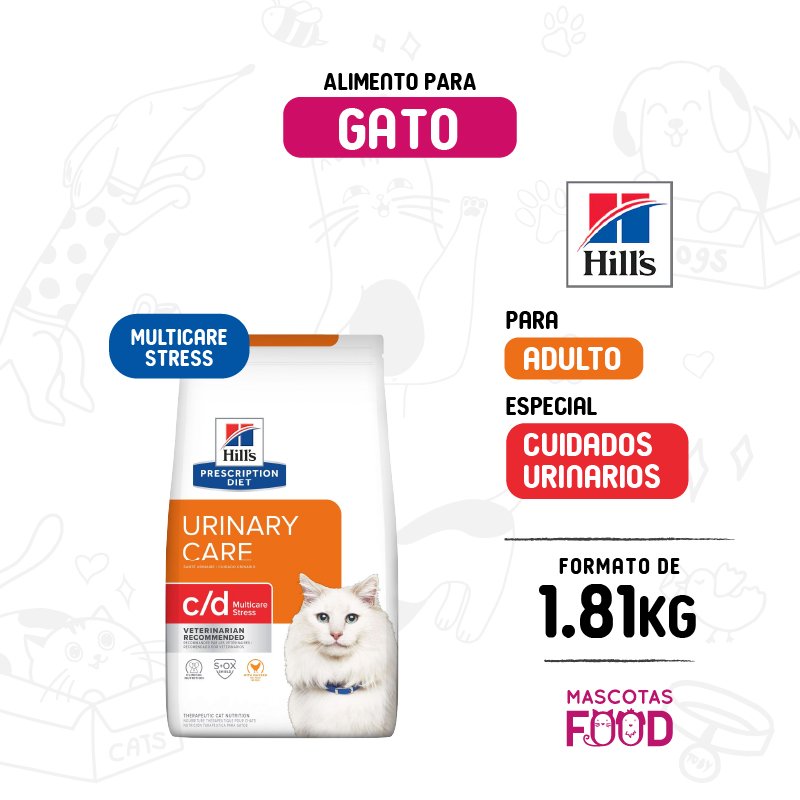 Hills para Gato C/D Multicare Estrés Cuidado urinario sabor Pollo 1.81 KG