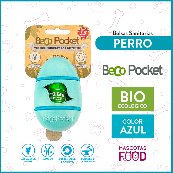 Dispensador de bolsas degradable Beco Pocket Azul + 15 Bolsas