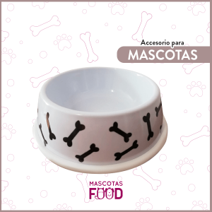 Plato plastico blanco huesitos para mascotas Tamaño Mediano