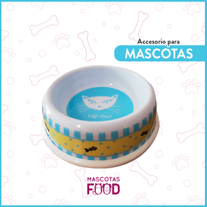 Plato plastico blanco Gatito para mascotas Tamaño Mediano
