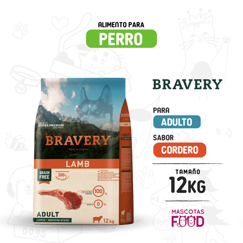 Bravery para Perro Adulto sabor Cordero 12 KG