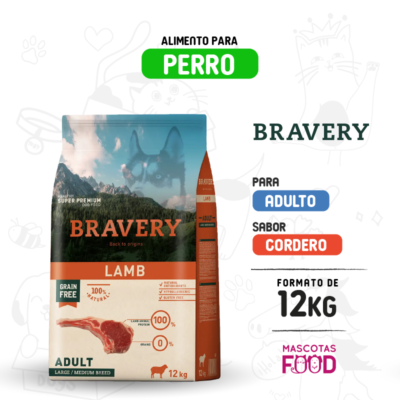 Bravery para Perro Adulto sabor Cordero 12 KG