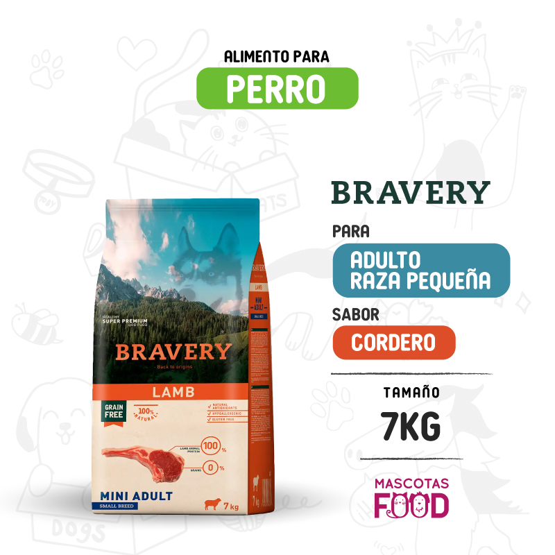 Bravery para Perro Mini-Adulto sabor Cordero 7 KG