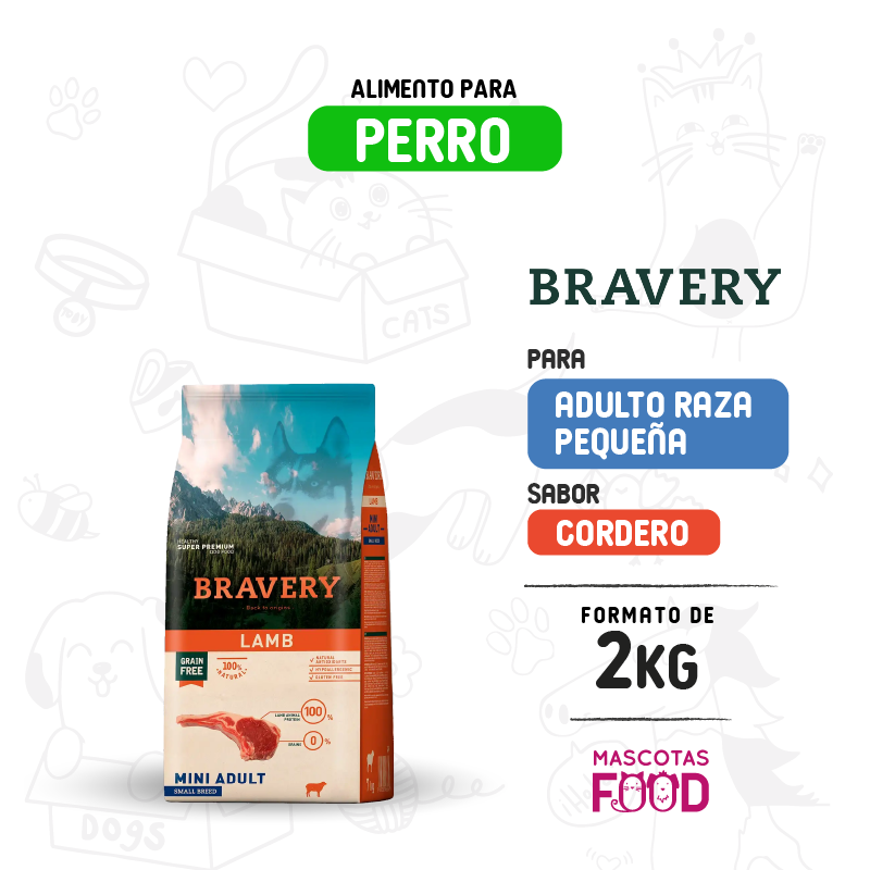 Bravery para Perro Mini-Adulto sabor Cordero 2 KG