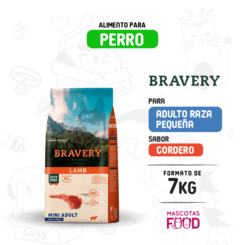 Bravery para Perro Mini-Adulto sabor Cordero 7 KG