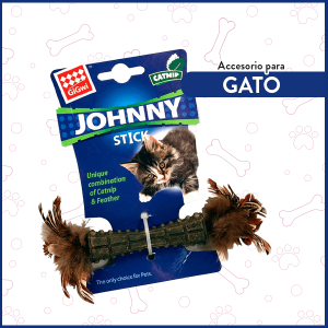 Juguete para gato Johnny Stick catnip con plumas natural café GiGwi
