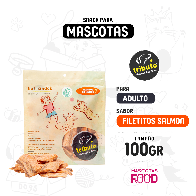 Snack natural Tributo para perros y gatos Filetitos de salmon 100 GR