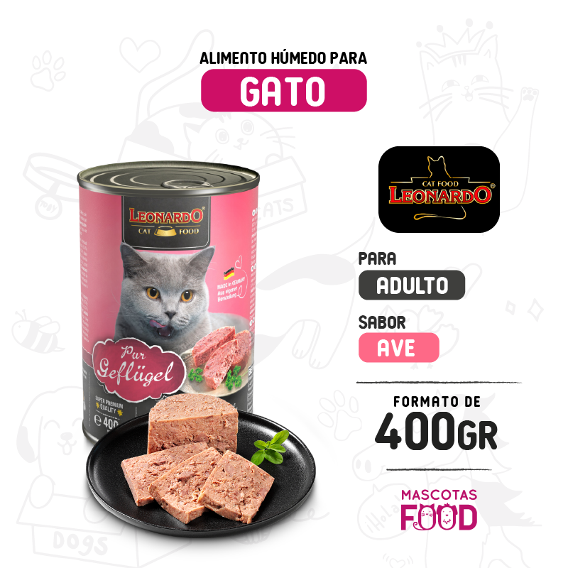 Alimento húmedo para Gato Leonardo sabor Ave 400 GR