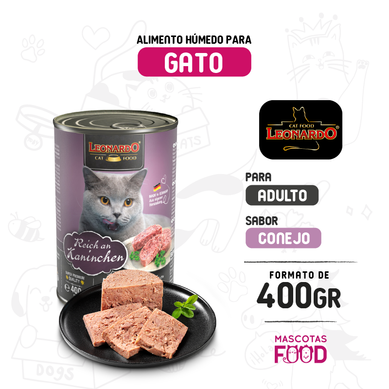 Alimento húmedo para Gato Leonardo sabor Conejo 400 GR