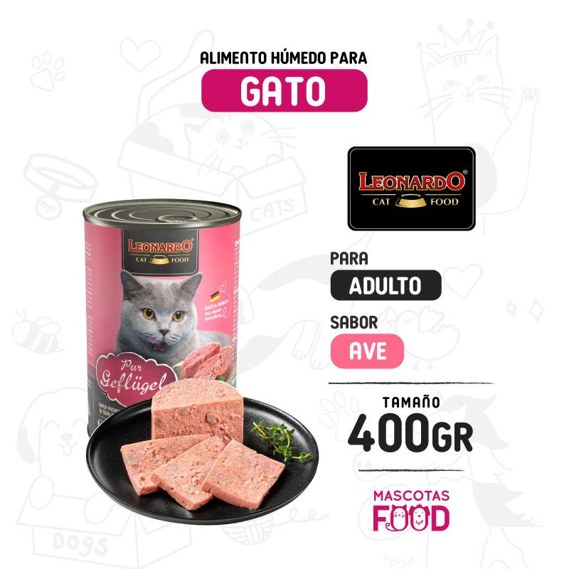 Alimento húmedo para Gato Leonardo sabor Ave 400 GR