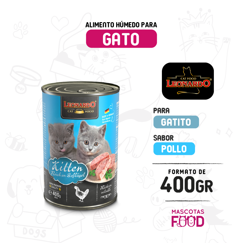 Alimento húmedo para Gatito Leonardo sabor Ave 400 GR