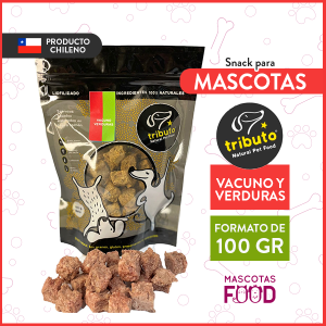 Snack para perros y gatos liofilizados Vacuno y Verduras Tributo 100GR.