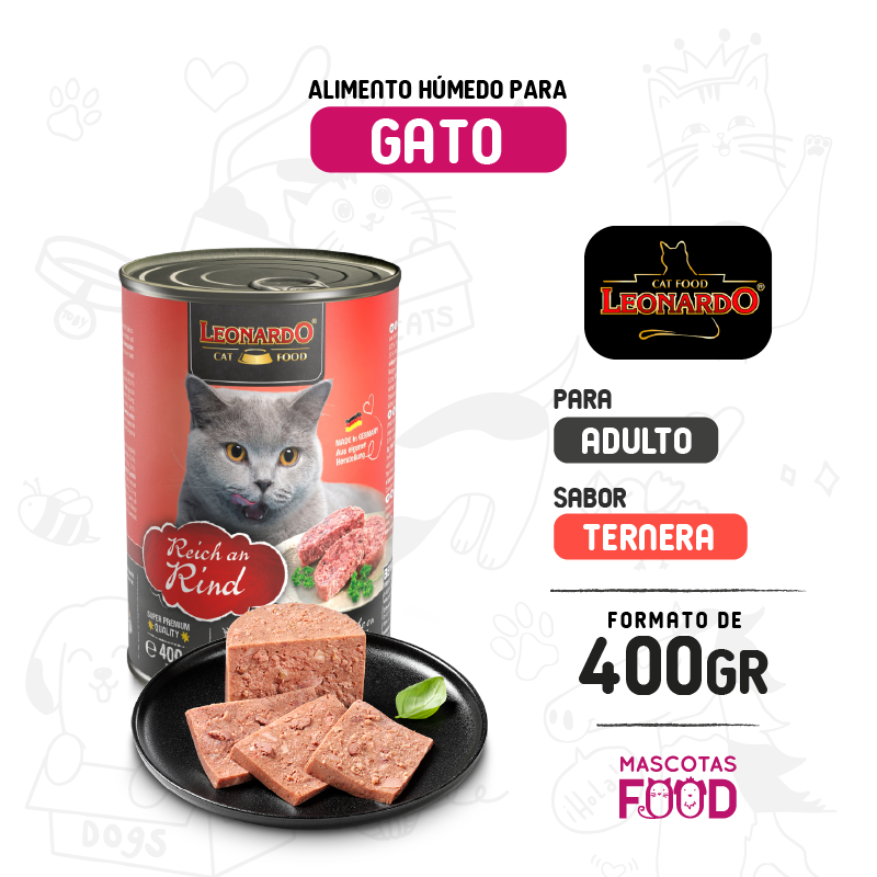 Alimento húmedo para Gato Leonardo sabor Ternera 400grs.