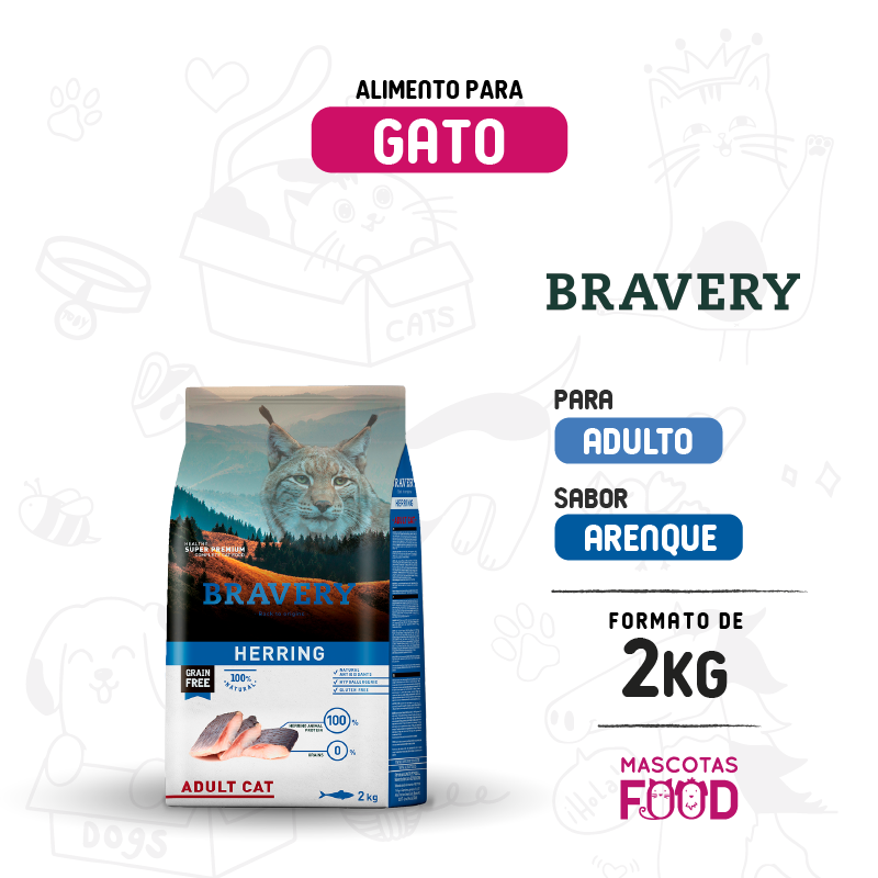 Bravery para Gato Adulto sabor Arenque 2 KG