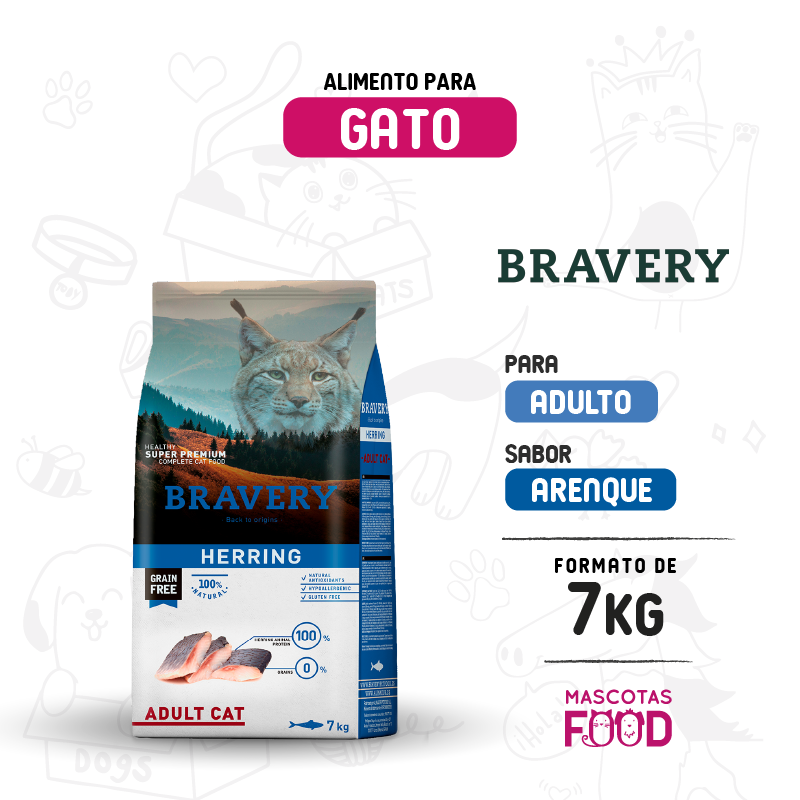 Bravery para Gato Adulto sabor Arenque 7 KG