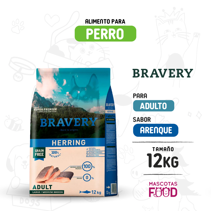 Bravery para Perro Adulto sabor Arenque 12 KG