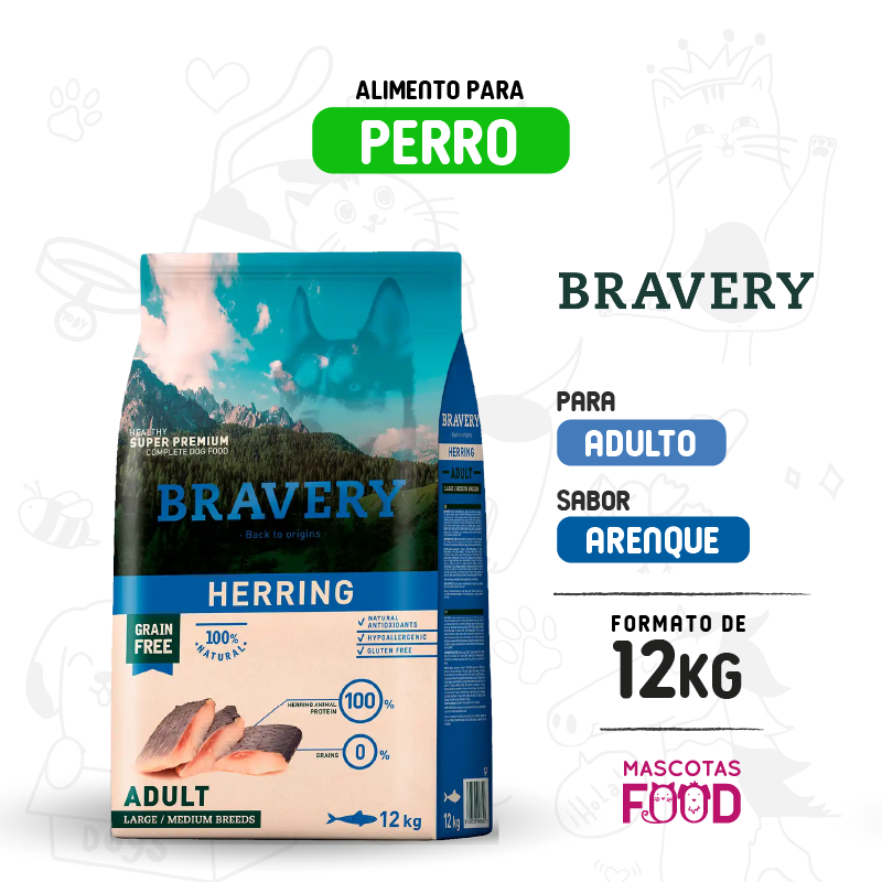 Bravery para Perro Adulto sabor Arenque 12 KG