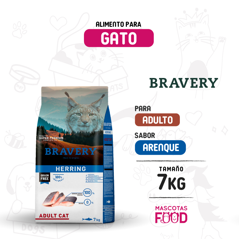 Bravery para Gato Adulto sabor Arenque 7 KG