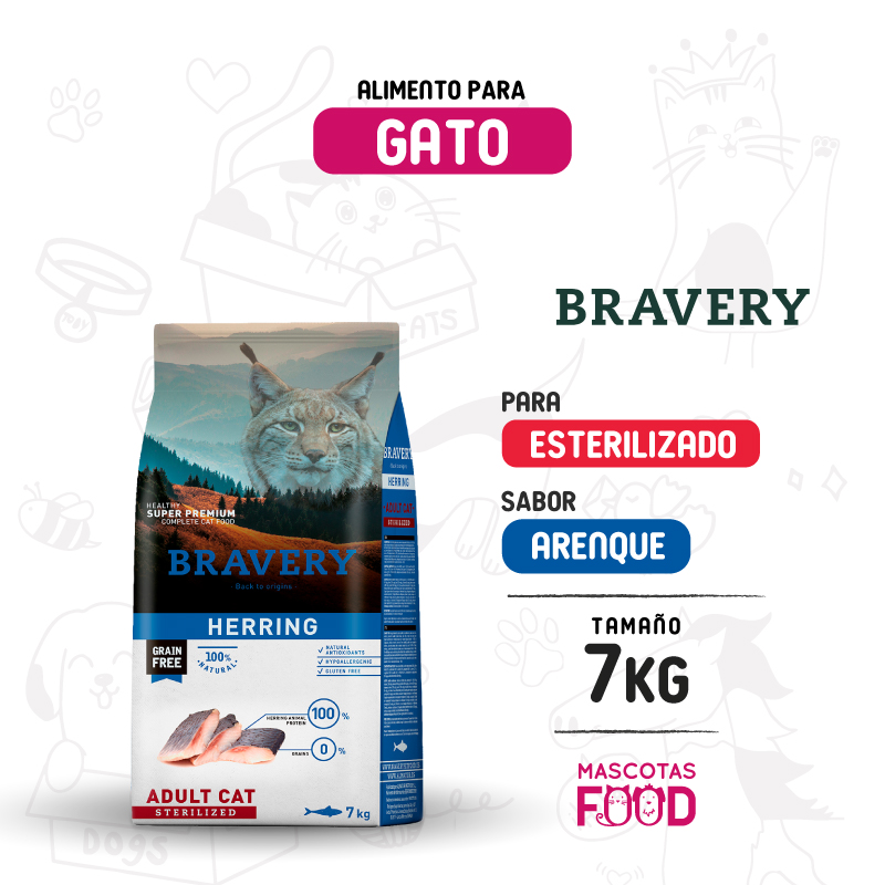 Bravery para Gato Adulto esterilizado sabor Arenque 7 KG