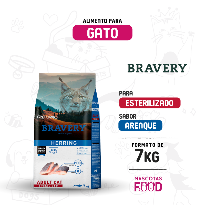 Bravery para Gato Esterilizado sabor Arenque 7 KG